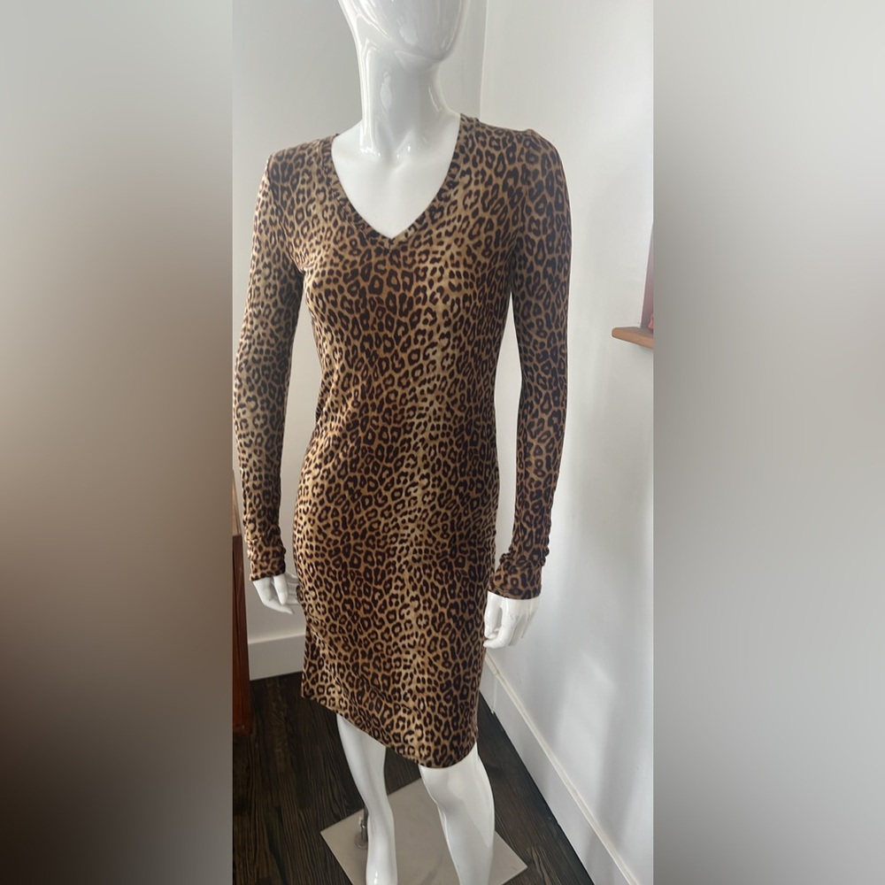 BCBG Mazazria Leopard Print Long Sleeve Dress